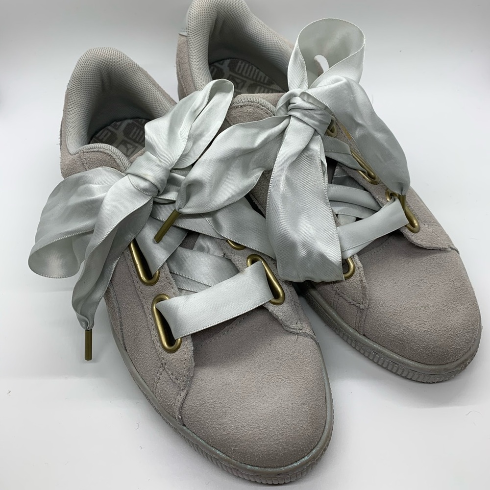 Suede Puma Sneakers with Satin Bows
